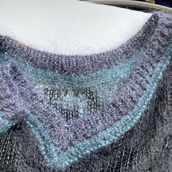 Theyskens Theory Mohair Blend Sweater Womens Sz L Jewel Purple Blue Fuzzy Ombre - Picture 3 of 11